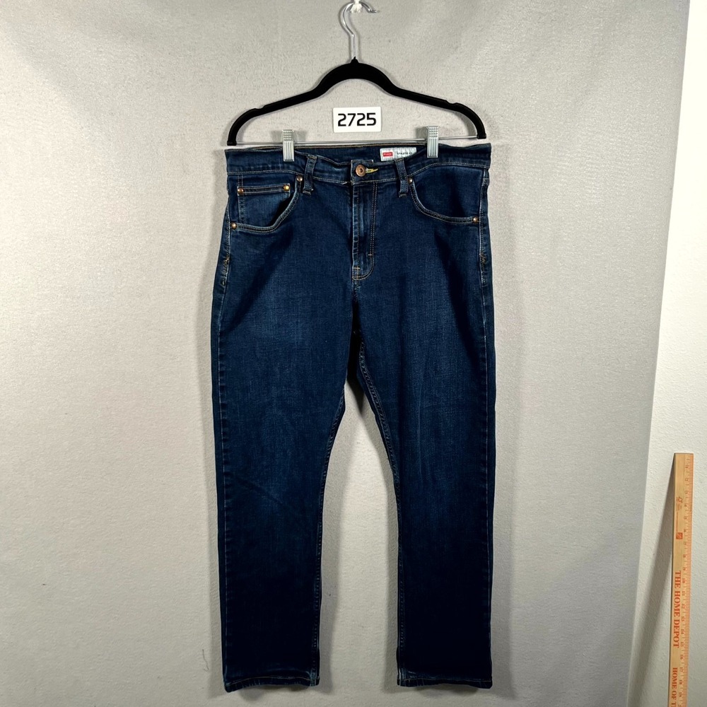 Wrangler Athletic Fit Jeans Mens 34 Blue Denim Dark Wash‎ Straight Leg Casual